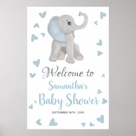 Blue Grey Boy Elephant Baby shower Welcome Sign Poster