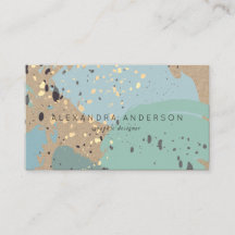 Blue Grey Brush Strokes Kraft Paper Visitekaartje