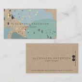 Blue Grey Brush Strokes Kraft Paper Visitekaartje (Voorkant / Achterkant)