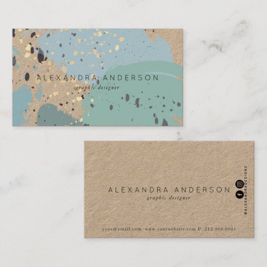 Blue Grey Brush Strokes Kraft Paper Visitekaartje (Voorkant / Achterkant)