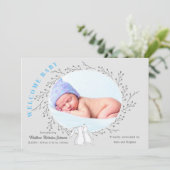 Blue Grey Bunny Baby Boy Geboorte Aankondiging (Staand voorkant)