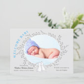 Blue Grey Bunny Baby Boy Geboorte Aankondiging (Staand voorkant)