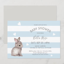 Blue Grey Bunny Baby Shower-uitnodigingen