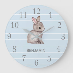 Blue Grey Bunny Nursery Decor Wall klok