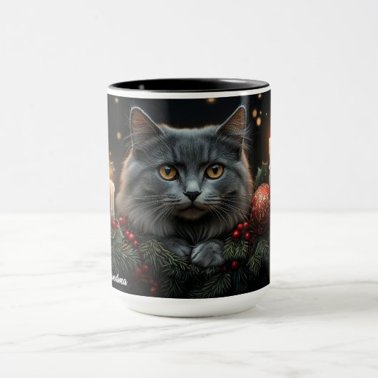 Blue-Grey Cat Lovers Kerstcadeau Mokken (Midden)