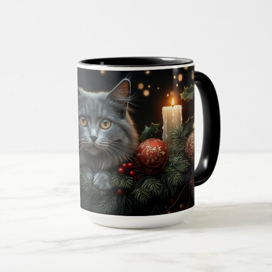 Blue-Grey Cat Lovers Kerstcadeau Mokken (Voorkant rechts)
