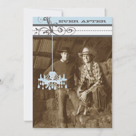 Blue & Grey  Chandelier Damask Your Photo Kaart (Voorkant)