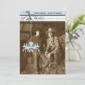 Blue & Grey  Chandelier Damask Your Photo Kaart (Staand voorkant)