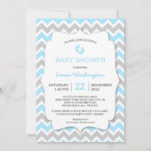 Blue Grey Chevron Baby shower uitnodiging (Voorkant)