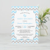 Blue Grey Chevron Baby shower uitnodiging (Staand voorkant)