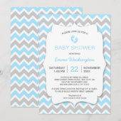 Blue Grey Chevron Baby shower uitnodiging (Voorkant / Achterkant)