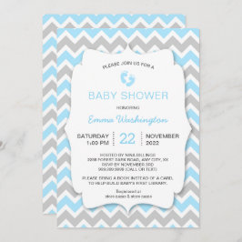 Blue Grey Chevron Baby shower uitnodiging