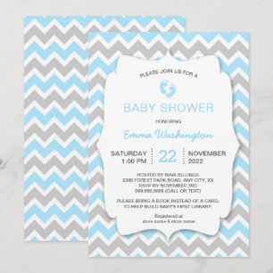 Blue Grey Chevron Baby shower uitnodiging