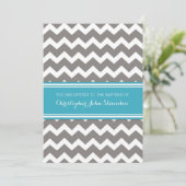 Blue Grey Chevron doop uitnodiging (Staand voorkant)