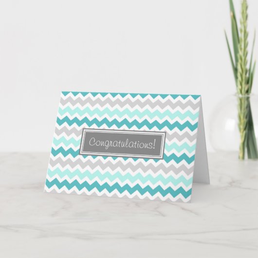 Blue Grey Chevron Felicitaties Nieuwe Baby Boy Kaart (Voorkant)
