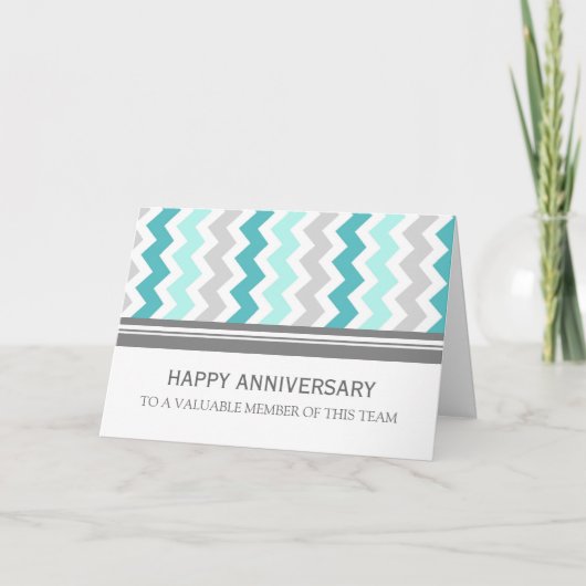 Blue Grey Chevron Medewerker Jubileum Kaart (Voorkant)