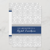 Blue Grey Damask Bridal Lunch Invitation Cards Kaart (Voorkant / Achterkant)