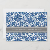 Blue Grey Damask Bridal Shower Invitation Kaart (Voorkant)