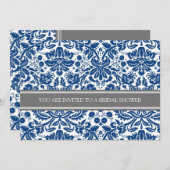 Blue Grey Damask Bridal Shower Invitation Kaart (Voorkant / Achterkant)