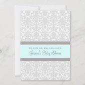 Blue Grey Damask Custom Baby Shower Invitaties Kaart (Voorkant)