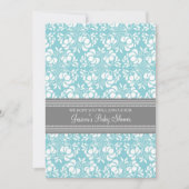 Blue Grey Damask Custom Baby Shower Invitaties Kaart (Voorkant)