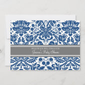 Blue Grey Damask Custom Baby Shower Invitaties Kaart (Voorkant)