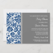 Blue Grey Damask Custom Baby Shower Invitaties Kaart (Achterkant)
