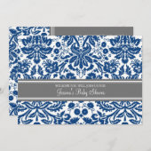 Blue Grey Damask Custom Baby Shower Invitaties Kaart (Voorkant / Achterkant)