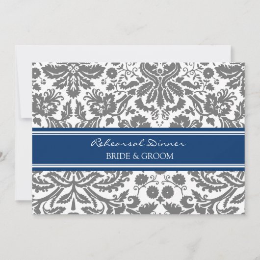 Blue Grey Damask repesal Dinner Party Kaart (Voorkant)
