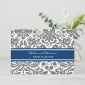 Blue Grey Damask repesal Dinner Party Kaart (Staand voorkant)