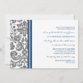 Blue Grey Damask repesal Dinner Party Kaart (Achterkant)