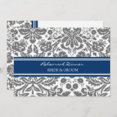 Blue Grey Damask repesal Dinner Party Kaart (Voorkant / Achterkant)