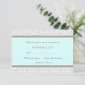 Blue Grey Damask RSVP Weddenkaart (Staand voorkant)