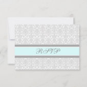 Blue Grey Damask RSVP Weddenkaart (Achterkant)