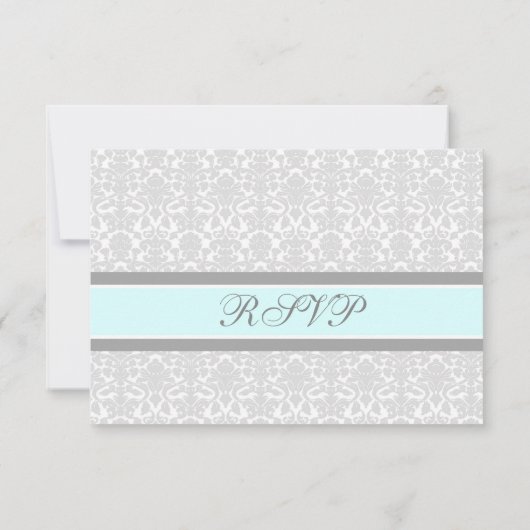 Blue Grey Damask RSVP Weddenkaart (Achterkant)