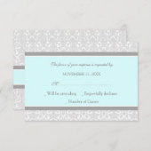 Blue Grey Damask RSVP Weddenkaart (Voorkant / Achterkant)