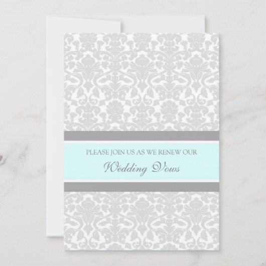 Blue Grey Damask Wedding Vow Renewal Uitnodigingen (Voorkant)