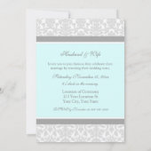 Blue Grey Damask Wedding Vow Renewal Uitnodigingen (Achterkant)