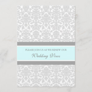 Blue Grey Damask Wedding Vow Renewal Uitnodigingen