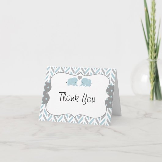 Blue Grey Elephant Baby shower Bedankt Card (Voorkant)