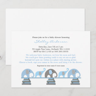 Blue Grey Elephant Baby Shower Invitations Kaart