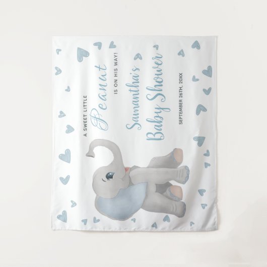 Blue Grey Elephant Boy Baby shower Backdrop Sign Wandkleed (Voorkant)