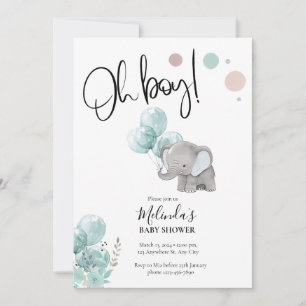 Blue Grey Elephant Boy Baby shower Uitnodiging