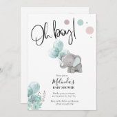 Blue Grey Elephant Boy Baby shower Uitnodiging (Voorkant / Achterkant)