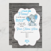 Blue Grey Elephant Invitation Editable Kaart (Voorkant / Achterkant)