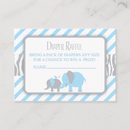 Blue & Grey Elephant Luier Raffle Ticket Informatiekaartje (Voorkant)