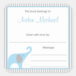 Blue & Grey Elephant Pinstripe Boek Bord Vierkante Sticker