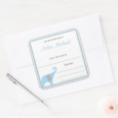 Blue & Grey Elephant Pinstripe Boek Bord Vierkante Sticker (Envelop)