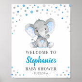 Blue Grey Elephant Polka Dot Baby shower Welkom Poster (Voorkant)