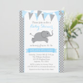 Blue Grey Elephant Polka Dot Bunting Baby shower Kaart (Staand voorkant)